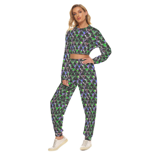 Colorful Triangles Women's Crop Sweatshirt Suit