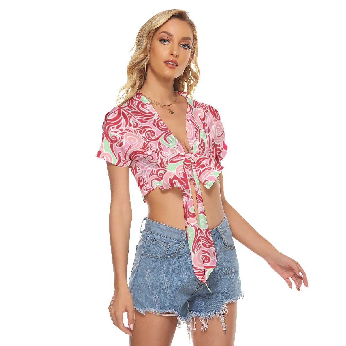 Red & Green Swirls Women's Bandage Crop Top