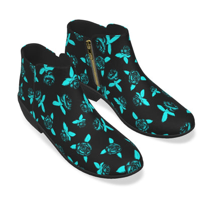 Black & Teal Roses Men's Fashion Boots