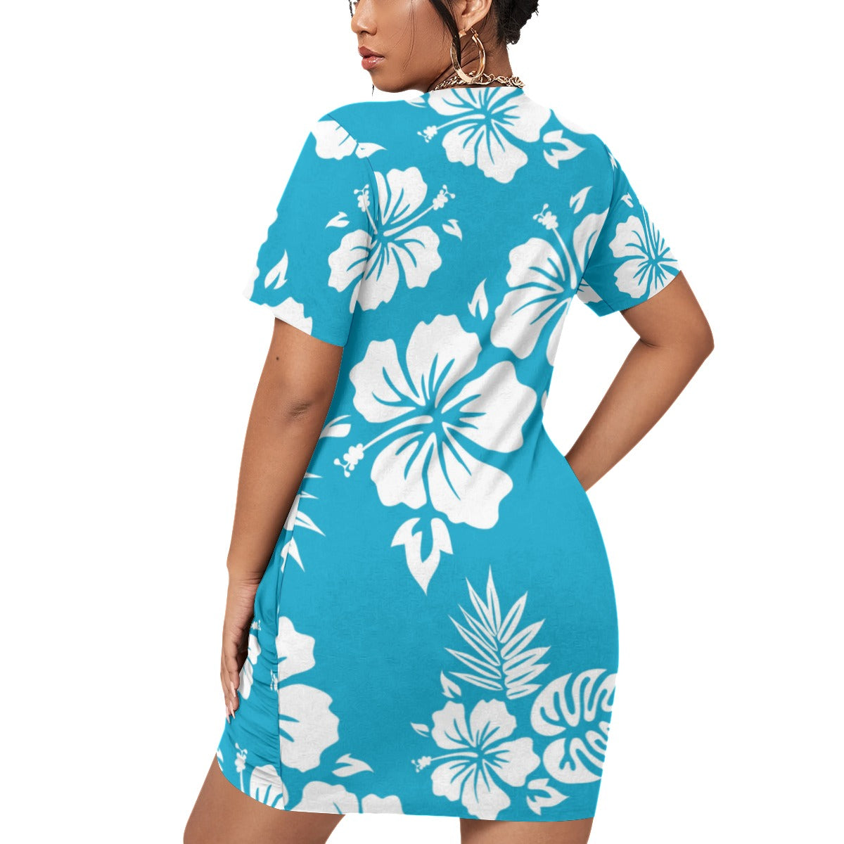 Blue Aloha Women’s Stacked Hem Dress With Short Sleeve （Plus Size）