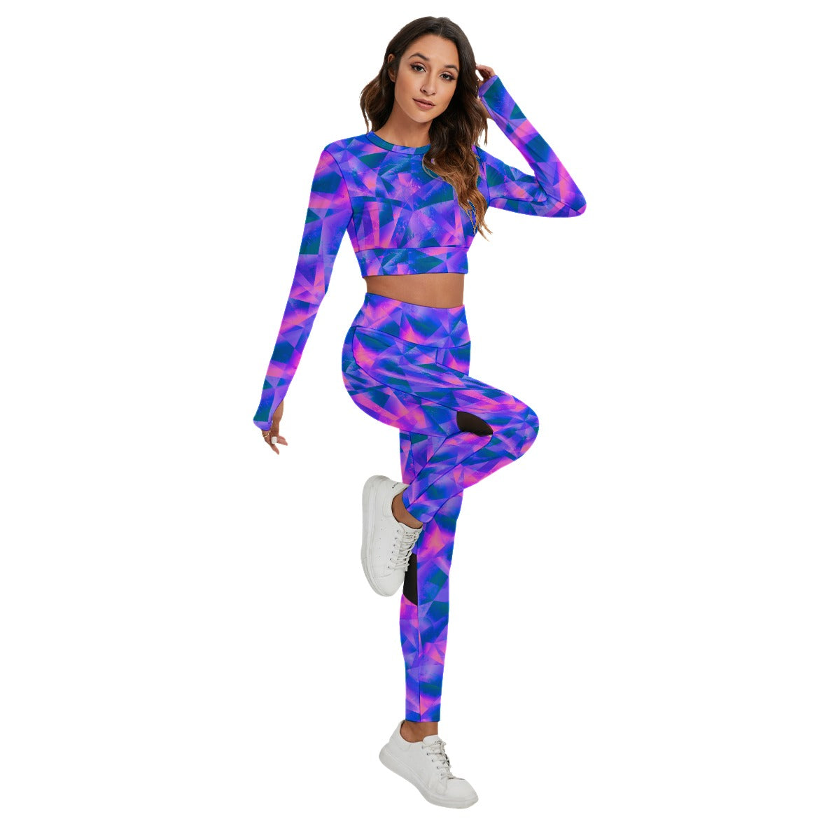 Colorful Abstract Women's Sport Set With Backless Top And Leggings