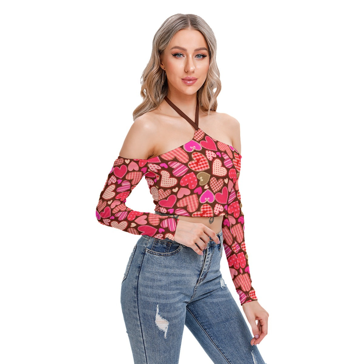 Cute Red Hearts Women's Halter Lace-up Top