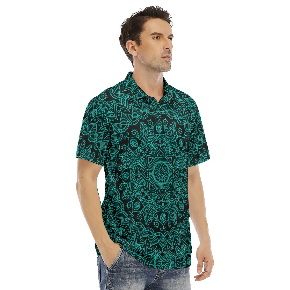 Black & Teal Kingdom Men's Polo Shirt | Velvet