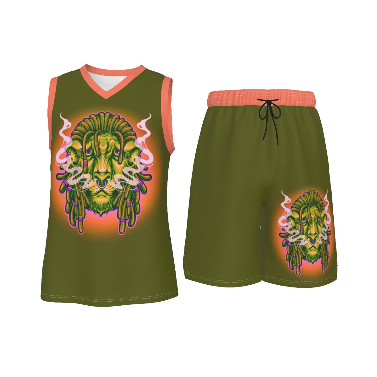 Stoners Only Lion Men's V Neck Basketball Suit