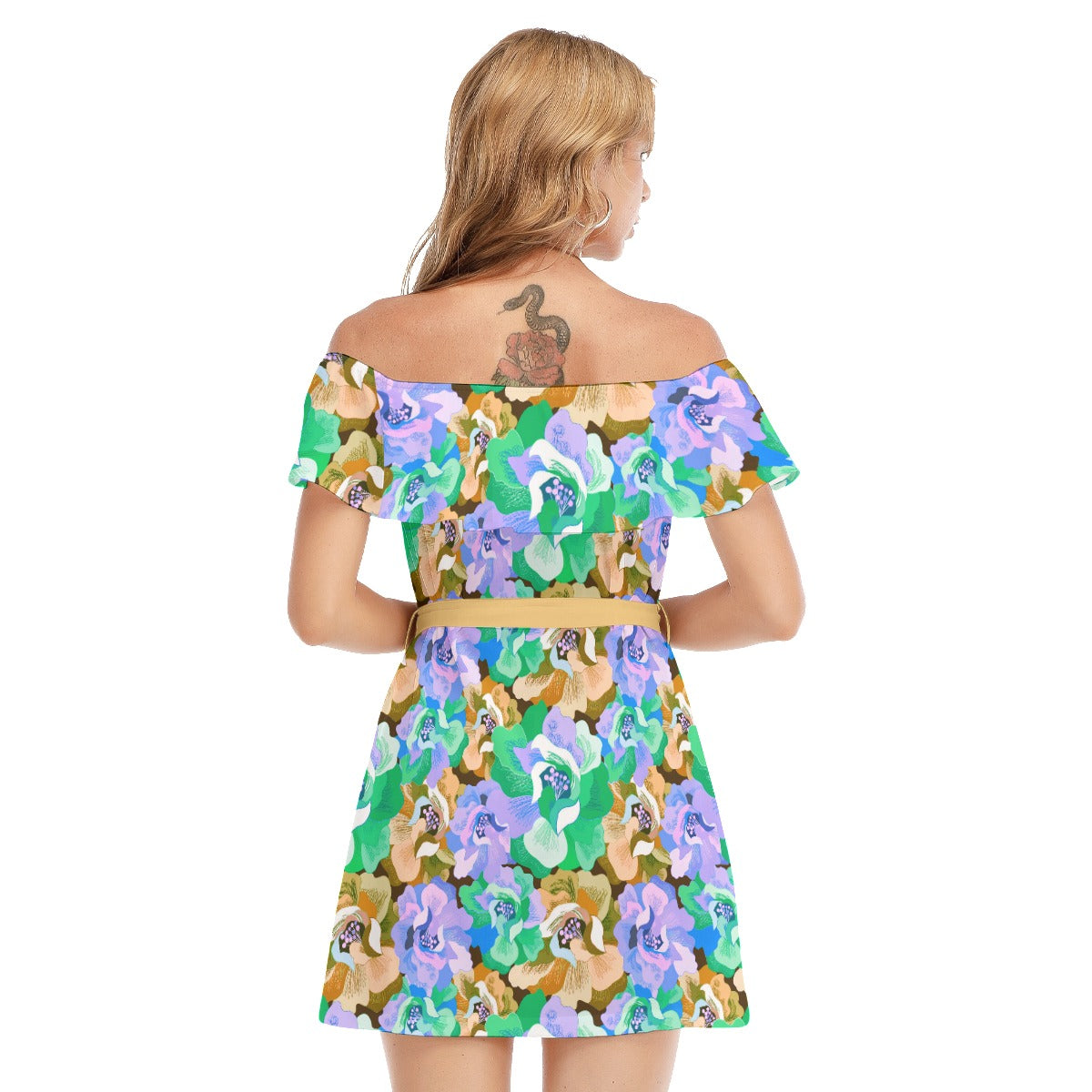 Summer Time Flowers Women's Off-shoulder Dress With Ruffle