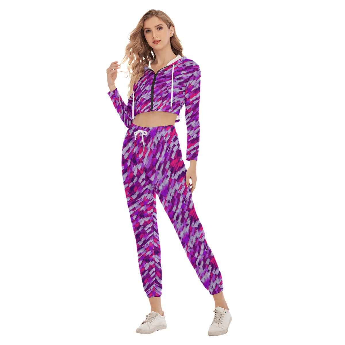 Colorful Women's Crop Hoodie Sports Sets