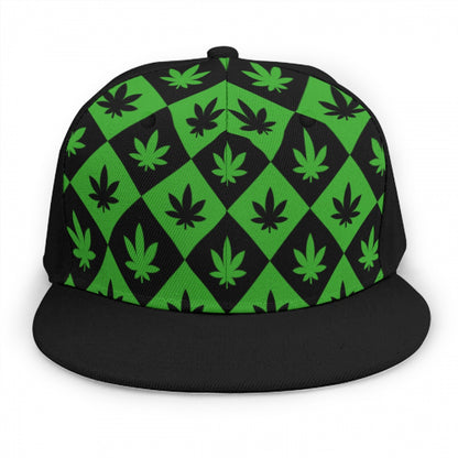 Black & Green Stoners Only Weed Leaf Checker Snap back