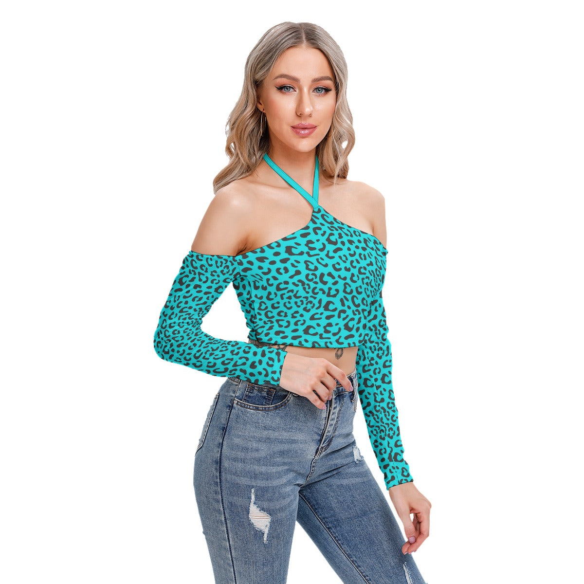 Bellafonte Animal Print Women's Halter Lace-up Top