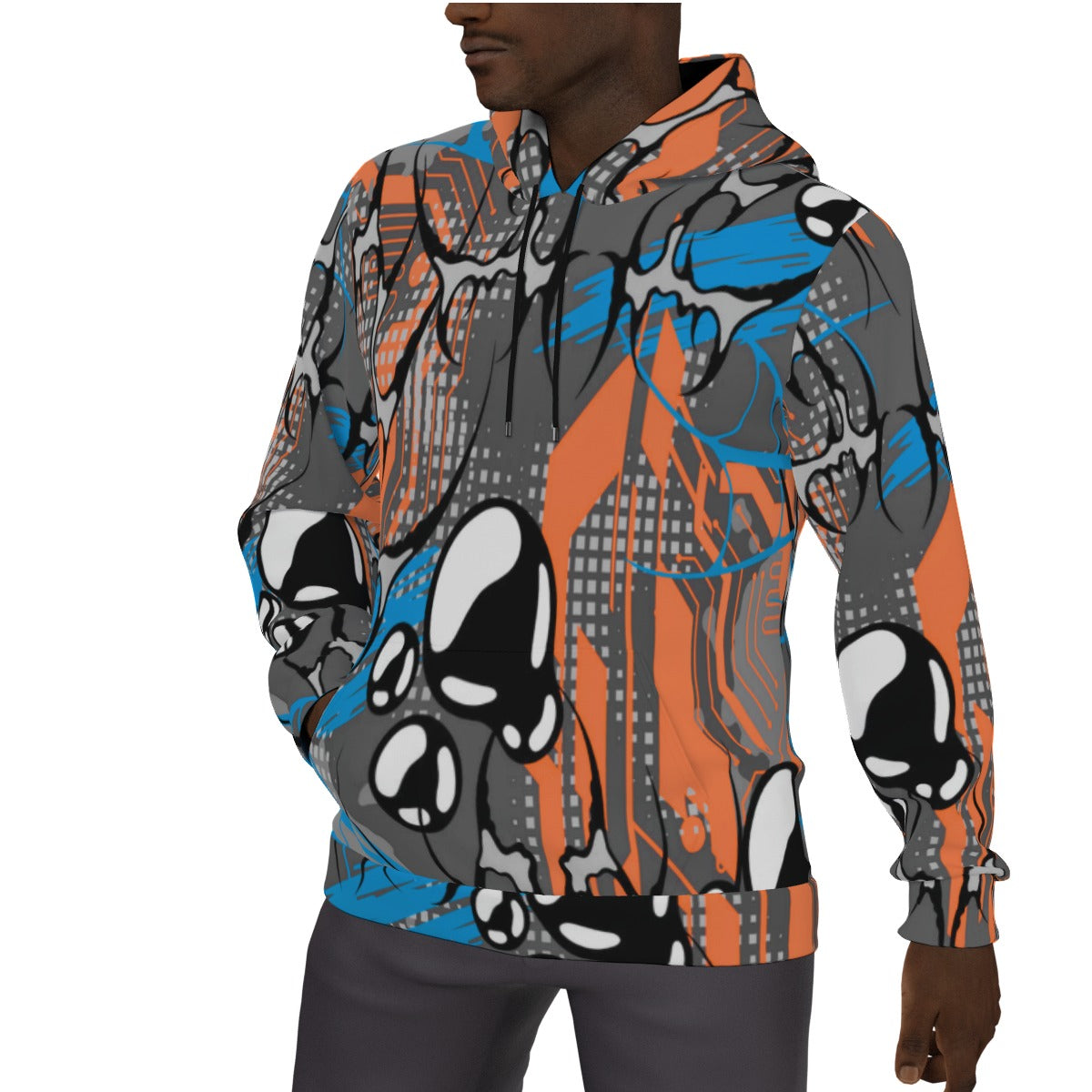 Cyber Tribal Gothic Style Men's Thicken Pullover Hoodie