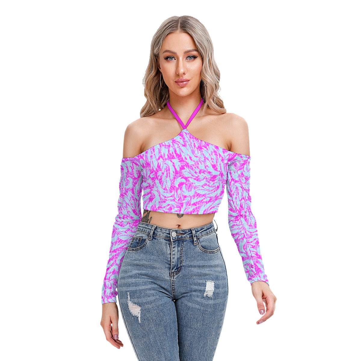 Colorful Abstract Women's Halter Lace-up Top