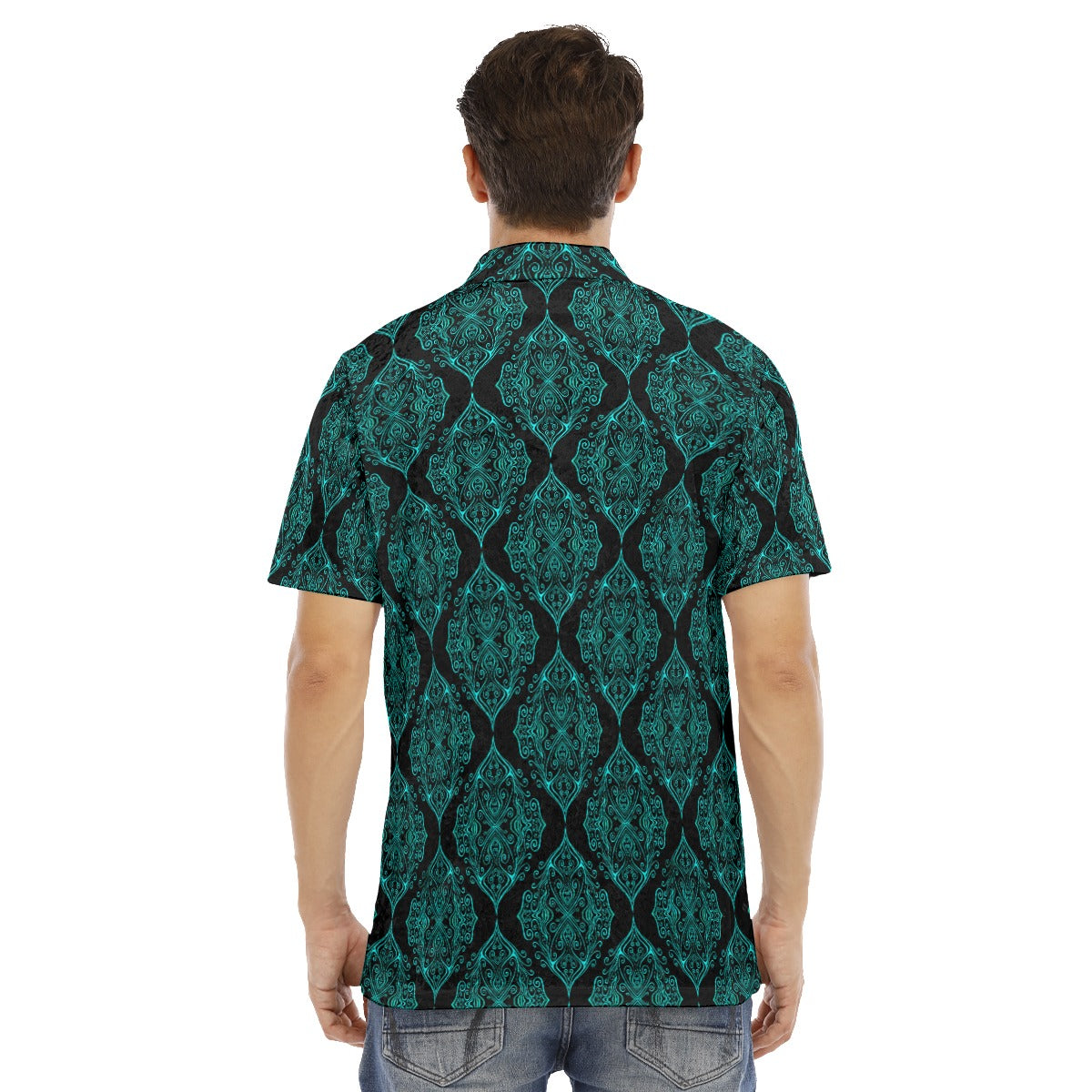 Ottoman Ethnic Black & Teal Men's Polo Shirt | Velvet