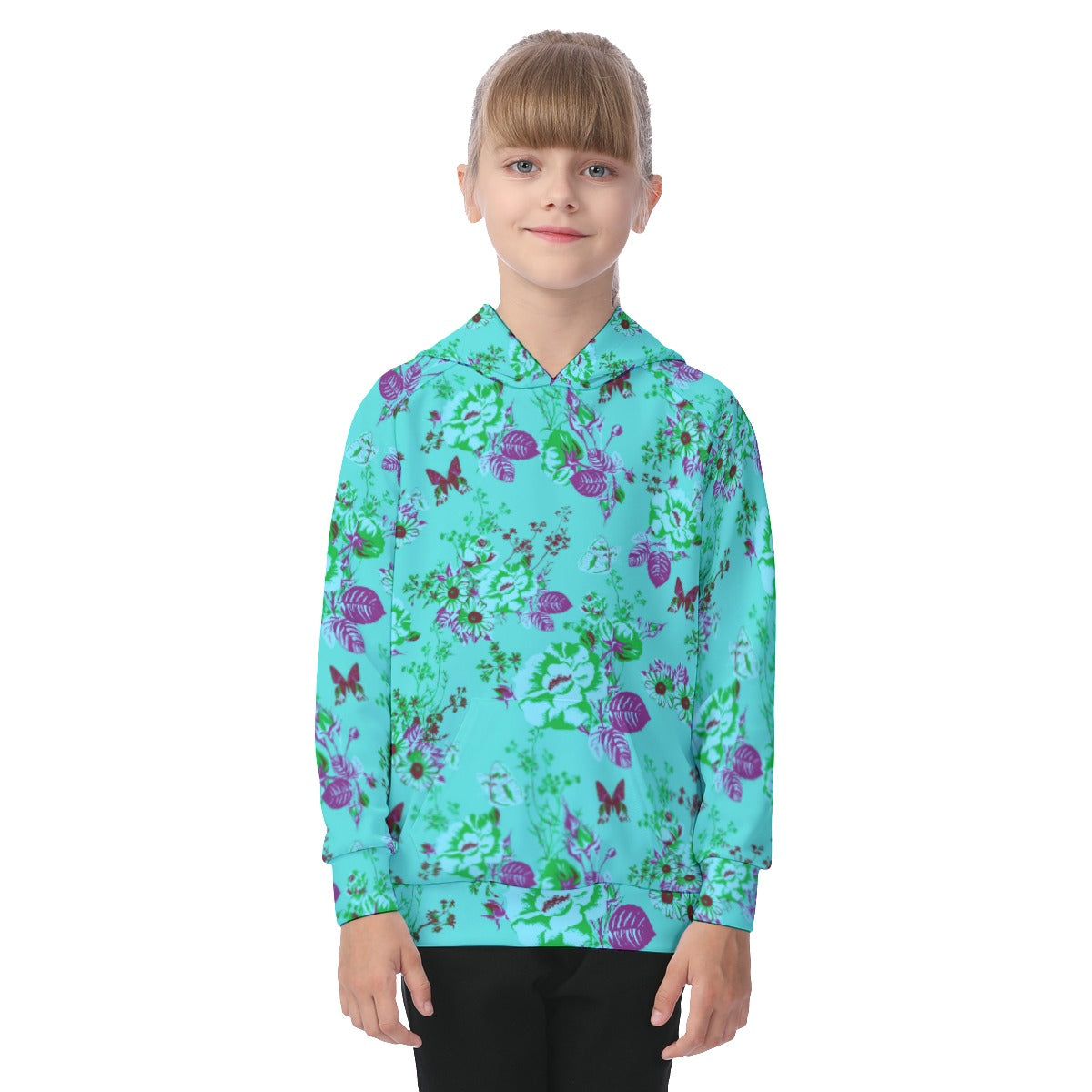 Butterflies and Roses Kid's Raglan Pullover Hoodie