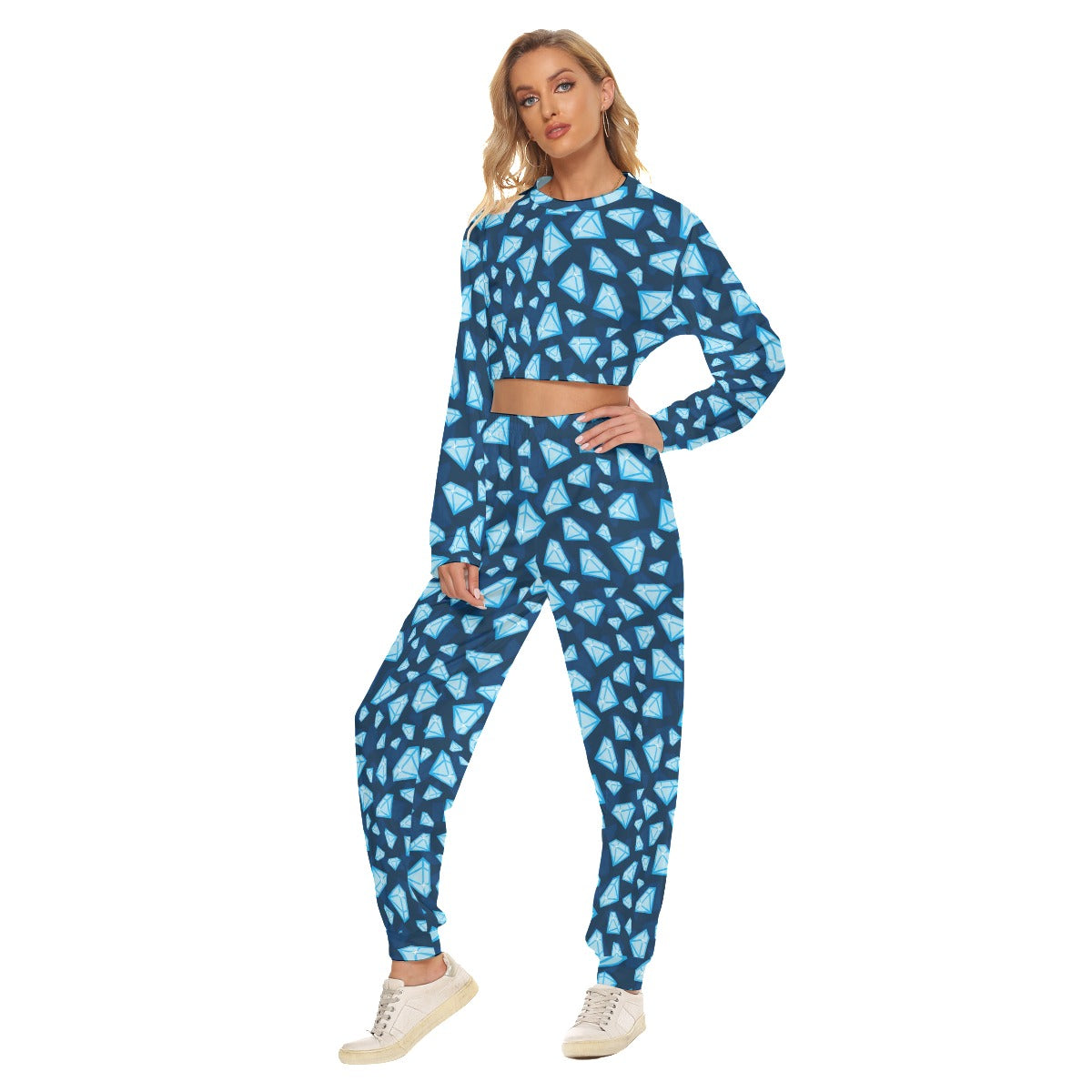 Blue Diamonds Women's Crop Sweatshirt Suit