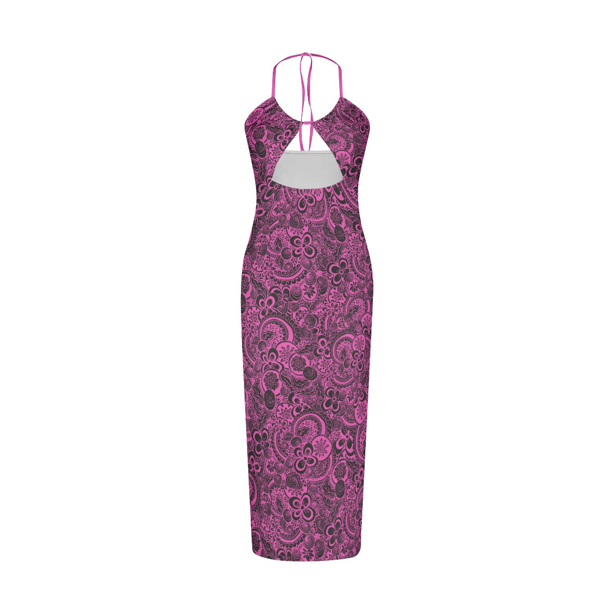 Pink With Black Flowers Women's Sexy Hollow Cami Dress