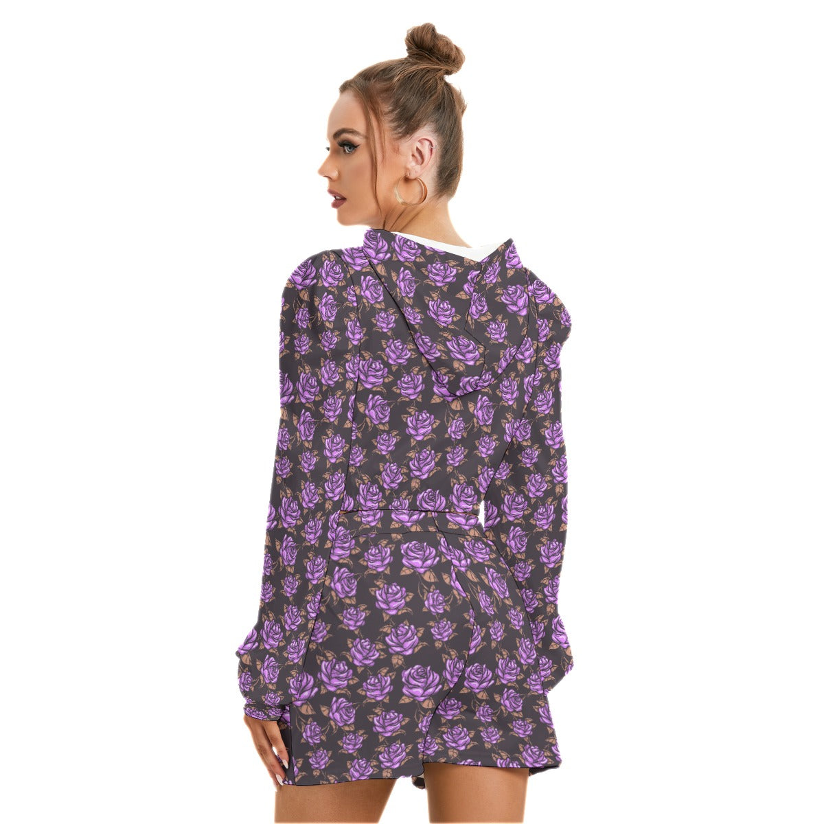 Purple Roses Women's Mirco Fleece Hoodie And Shorts Set