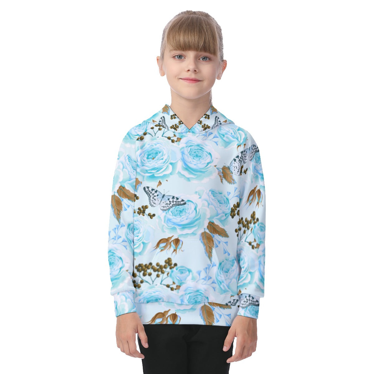 Beautiful Roses and Butterflies Kid's Raglan Pullover Hoodie