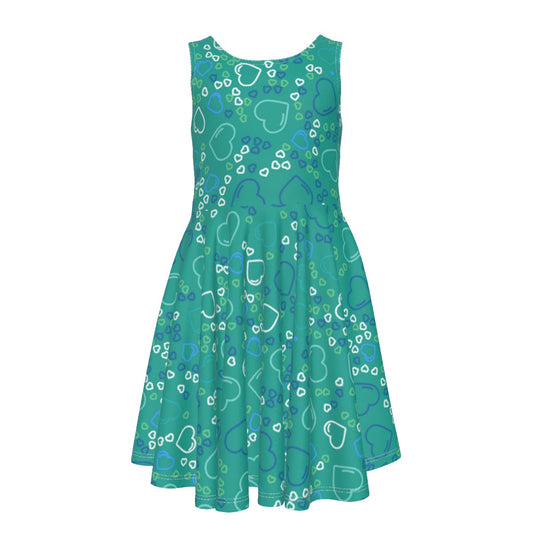 Teal Hearts Kid's Sleeveless Vest Dress