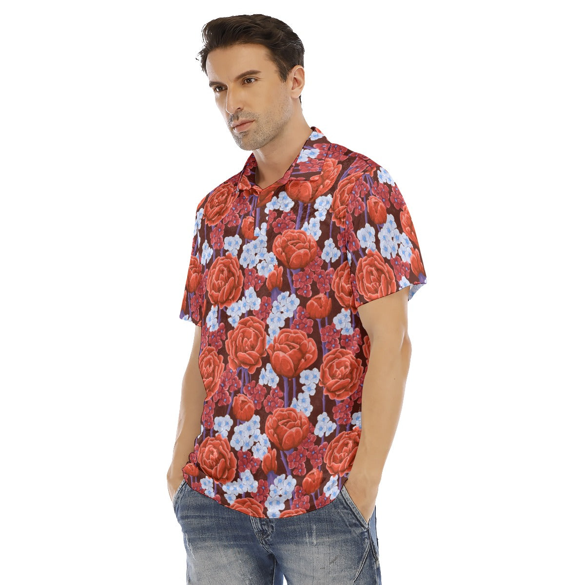 Red Roses Men's Polo Shirt | Velvet