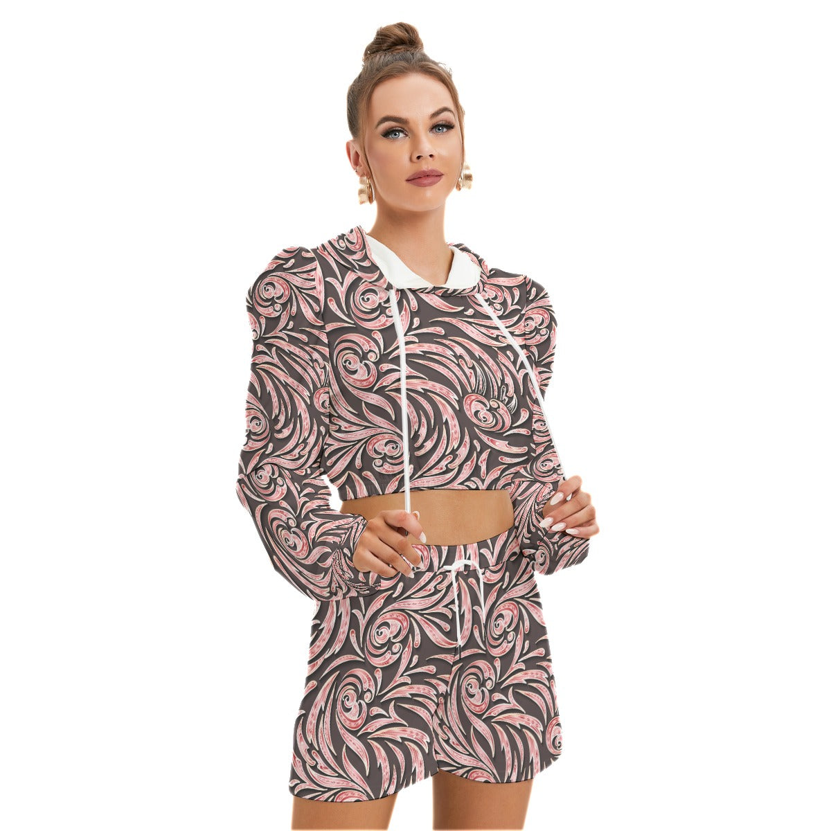 Red Swirls Women's Mirco Fleece Hoodie And Shorts Set