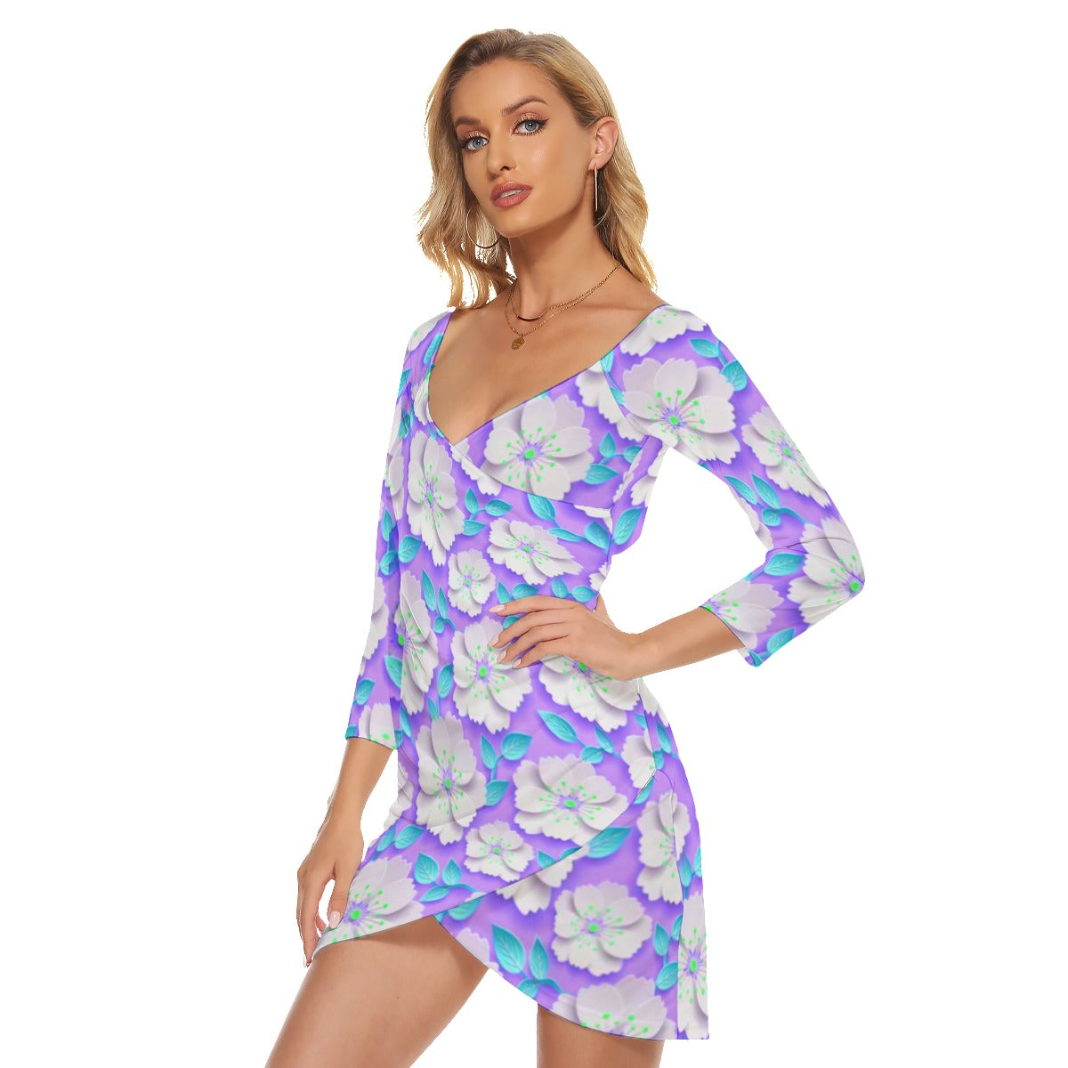 Spring Flowers Women's Off-shoulder Long Sleeve Dress