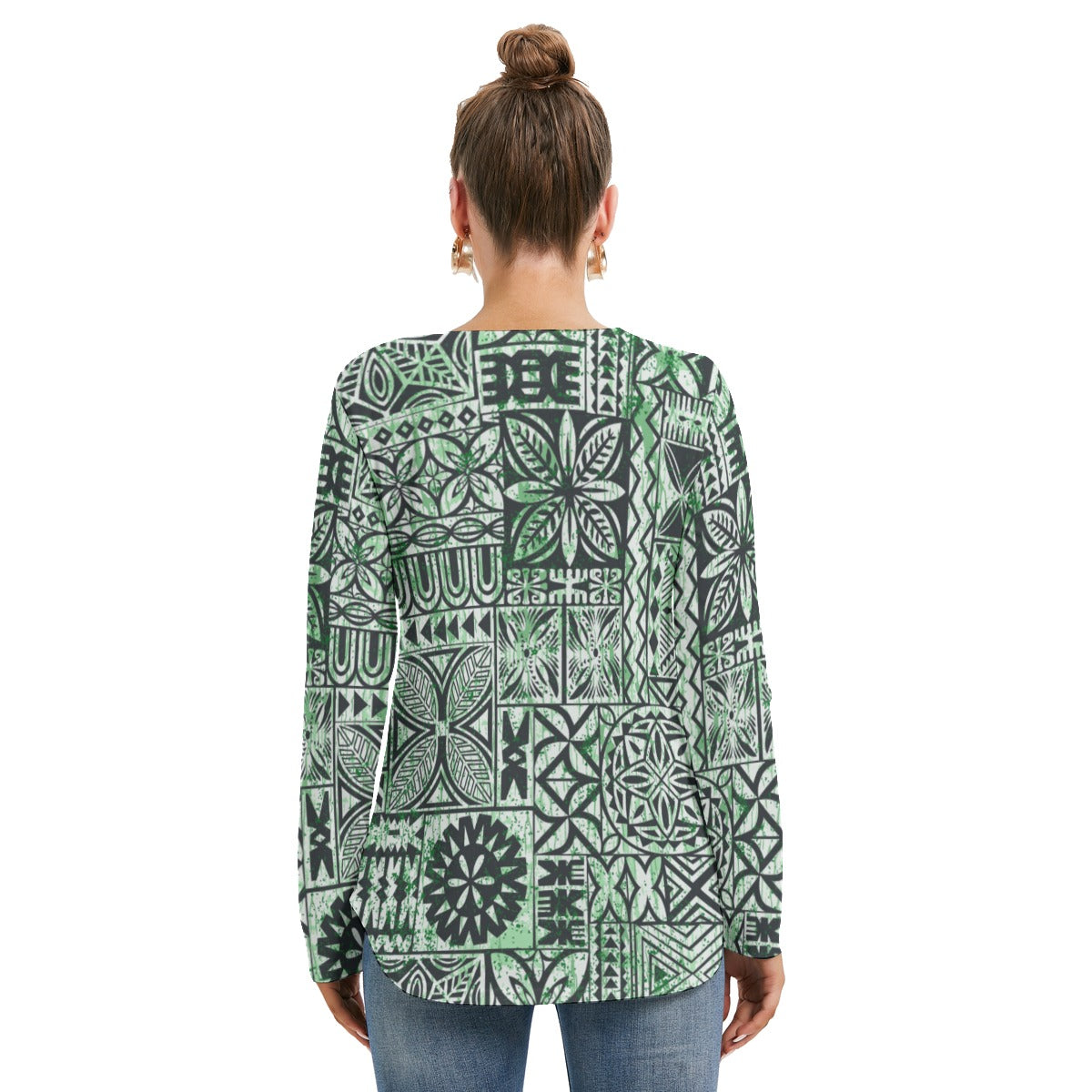 Hawaiian Style Women's Long Sleeve Neckline Tie Sweatshirt