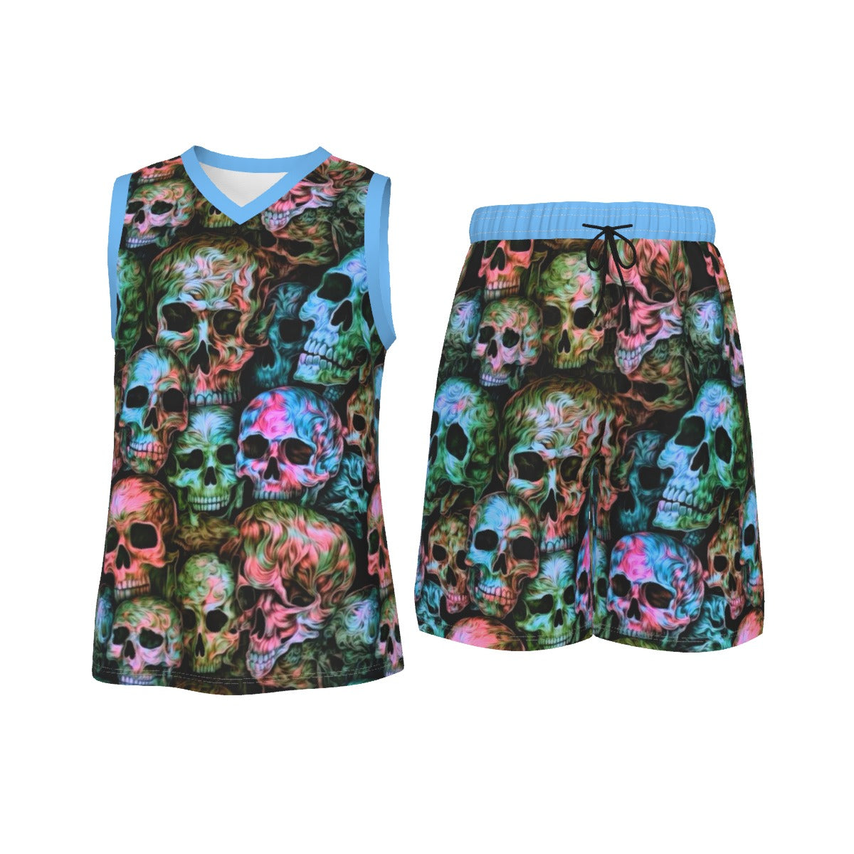 Men's Trippy Skulls V Neck Basketball Suit