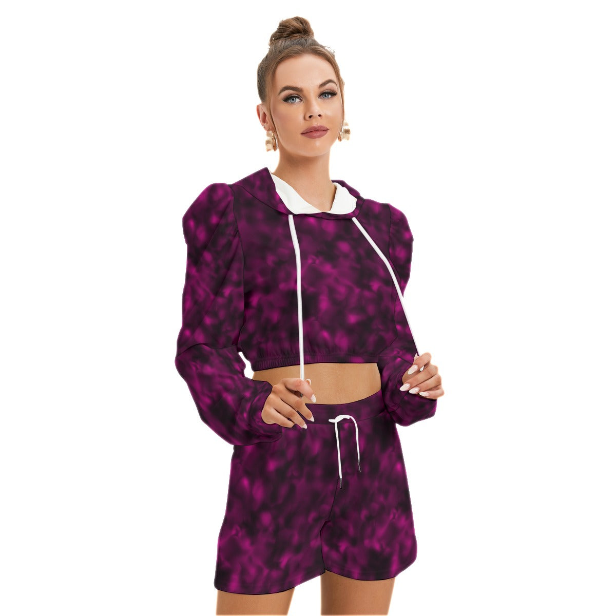 Pink & Black Smoke Women's Mirco Fleece Hoodie and Shorts Set