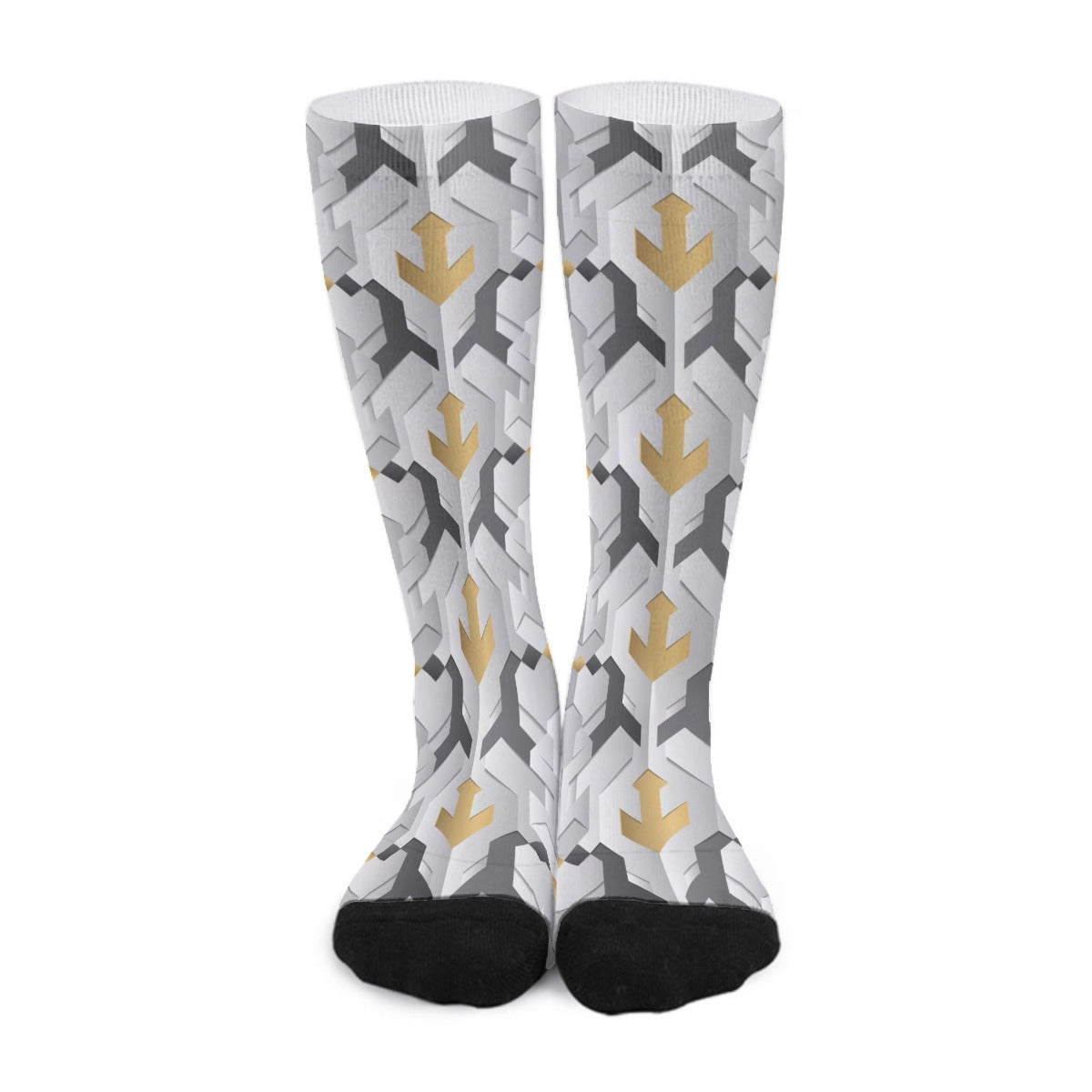 White Abstract Geometric Long Socks