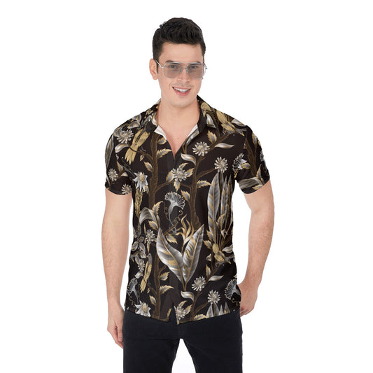 Gold Metallic Leaves Men's Button Up