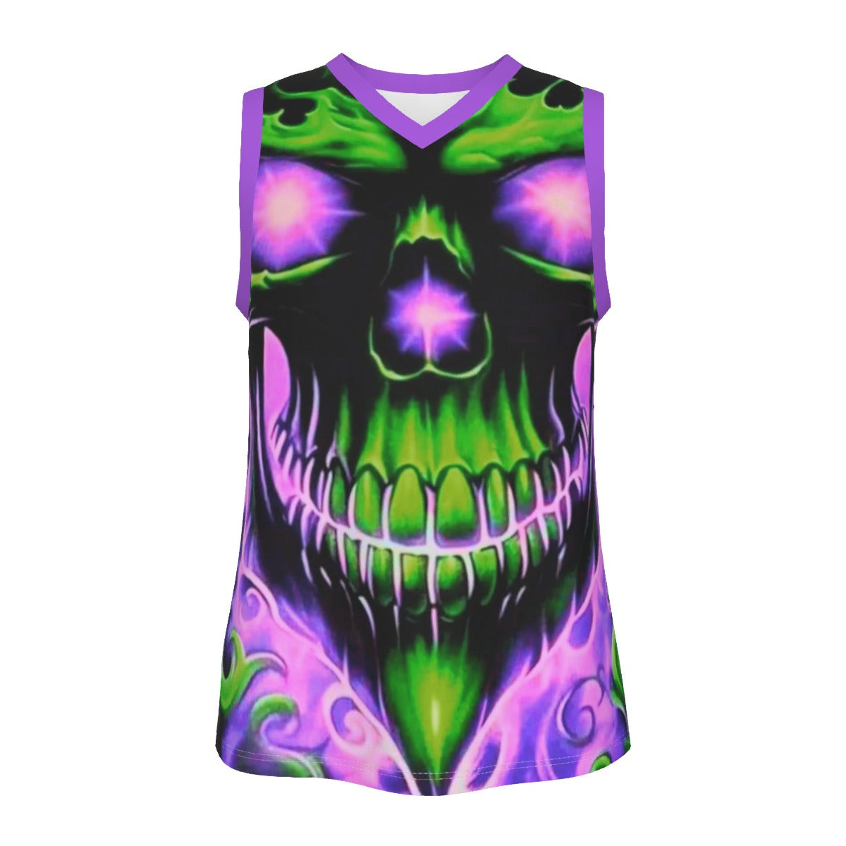 Men's Flaming Skull V Neck Basketball Top