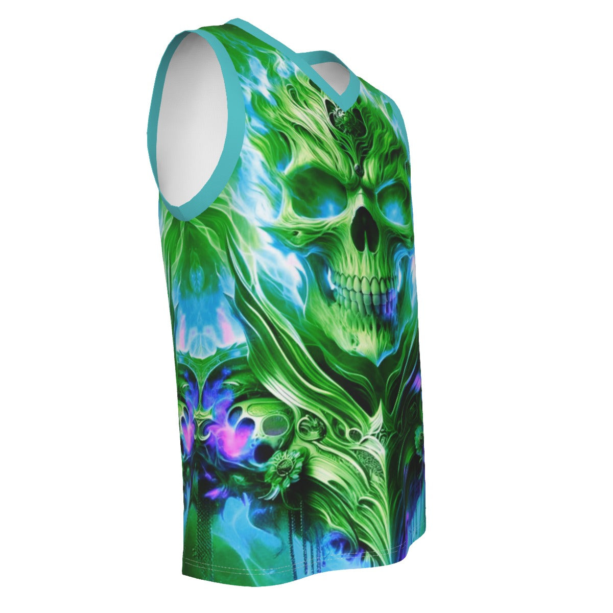 Men's Flaming Skull V Neck Basketball Top