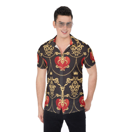 Black & Gold Royal Hearts Men's Button Up