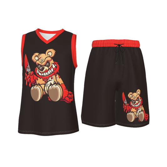 Evil Teddy Bear Men's V Neck Basketball Suit