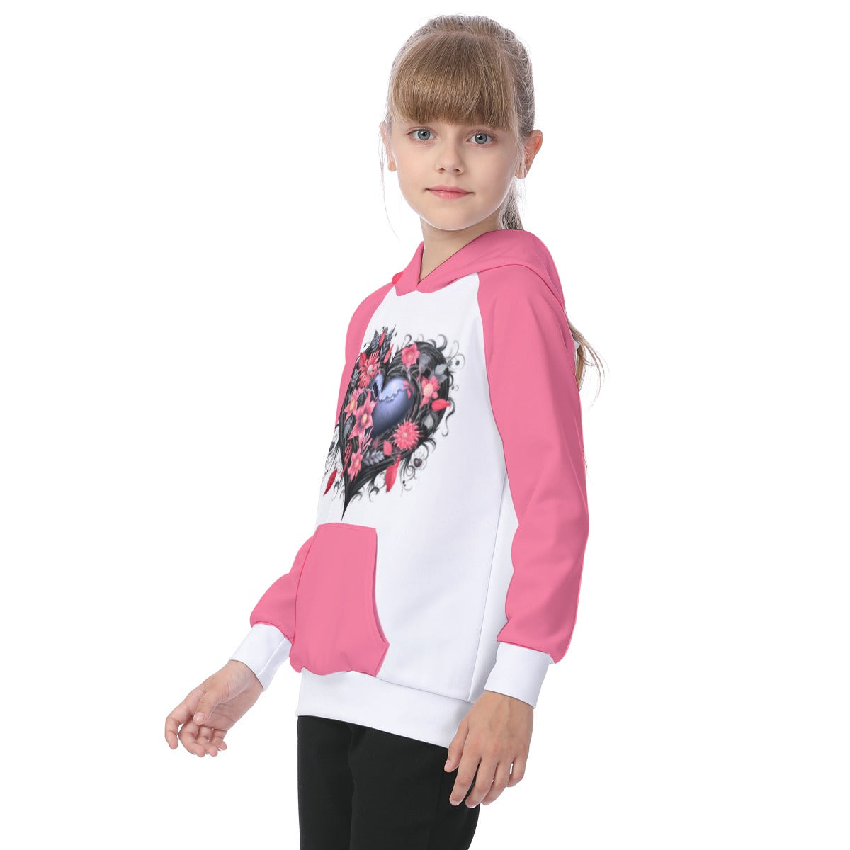 Kid's Gothic Hearts Raglan Pullover Hoodie