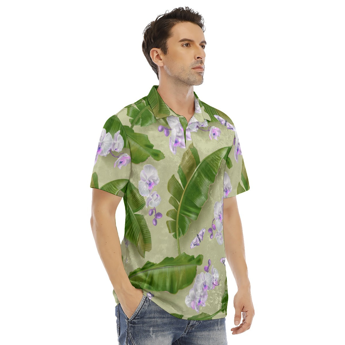 Banana Leaves & Orchids Men's Polo Shirt | Velvet