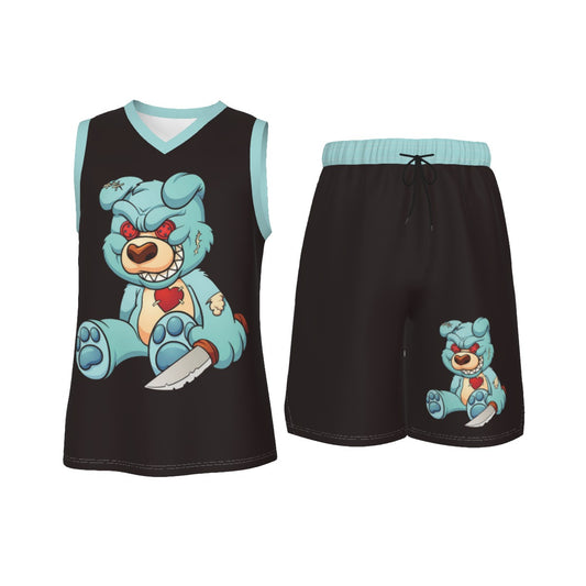 Evil Teddy Bear Men's V Neck Basketball Suit