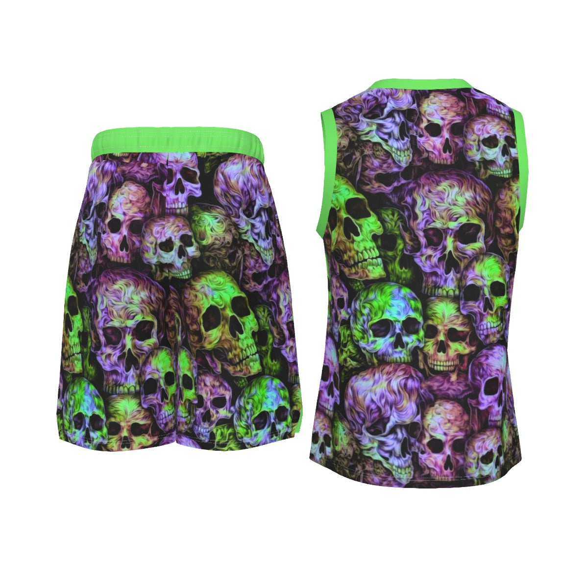 Men's Trippy Skulls V Neck Basketball Suit