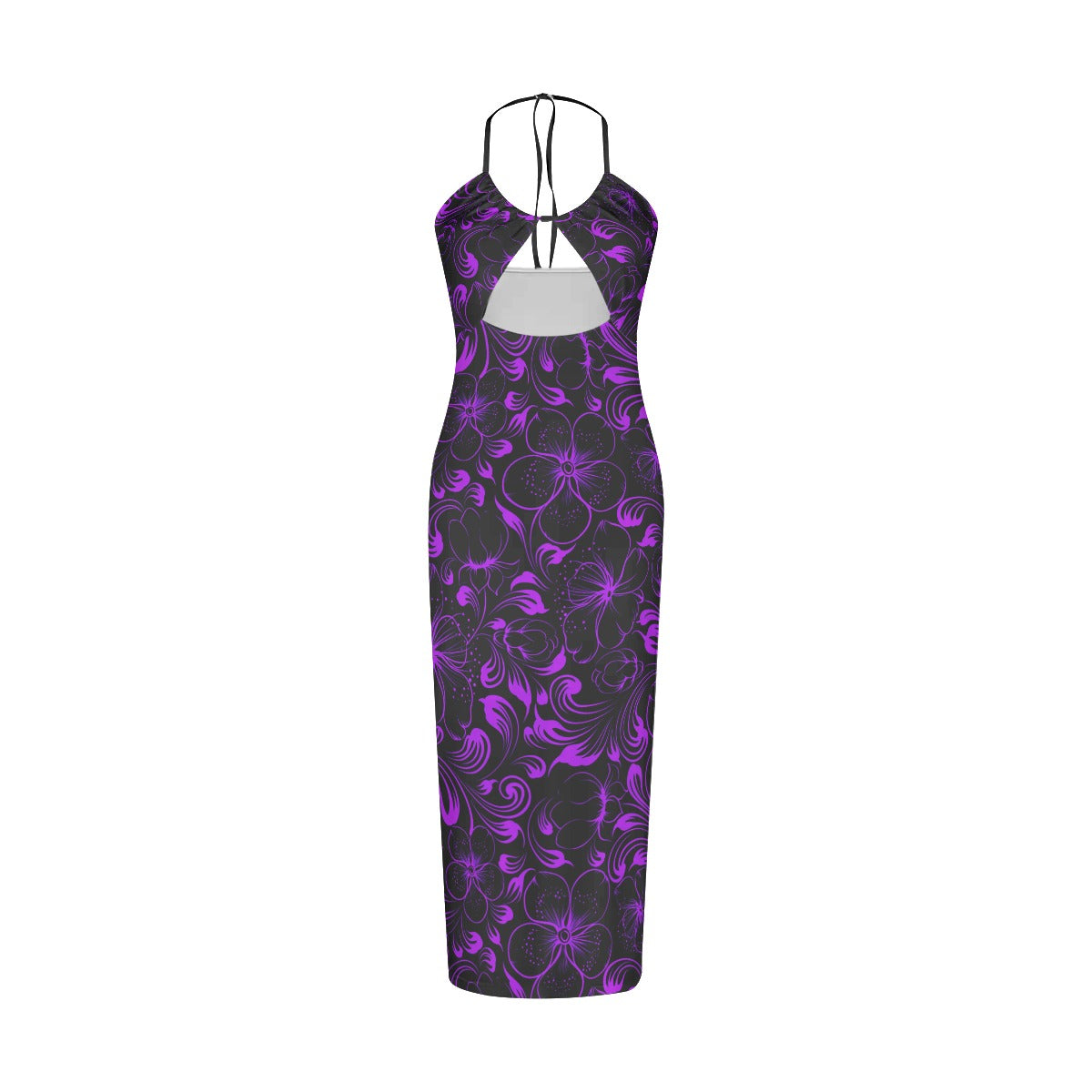 Purple With Black Tropical Flowers Women's Sexy Hollow Cami Dress