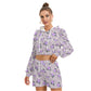 Cute Purple Flowers Women's Micro Fleece Hoodie And Shorts Set