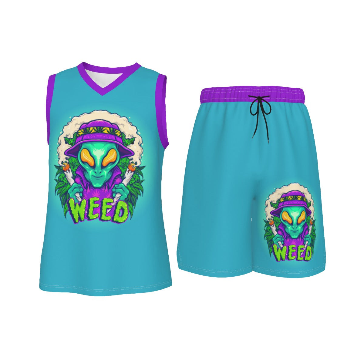 Alien Stoners Only Men's V Neck Basketball Suit