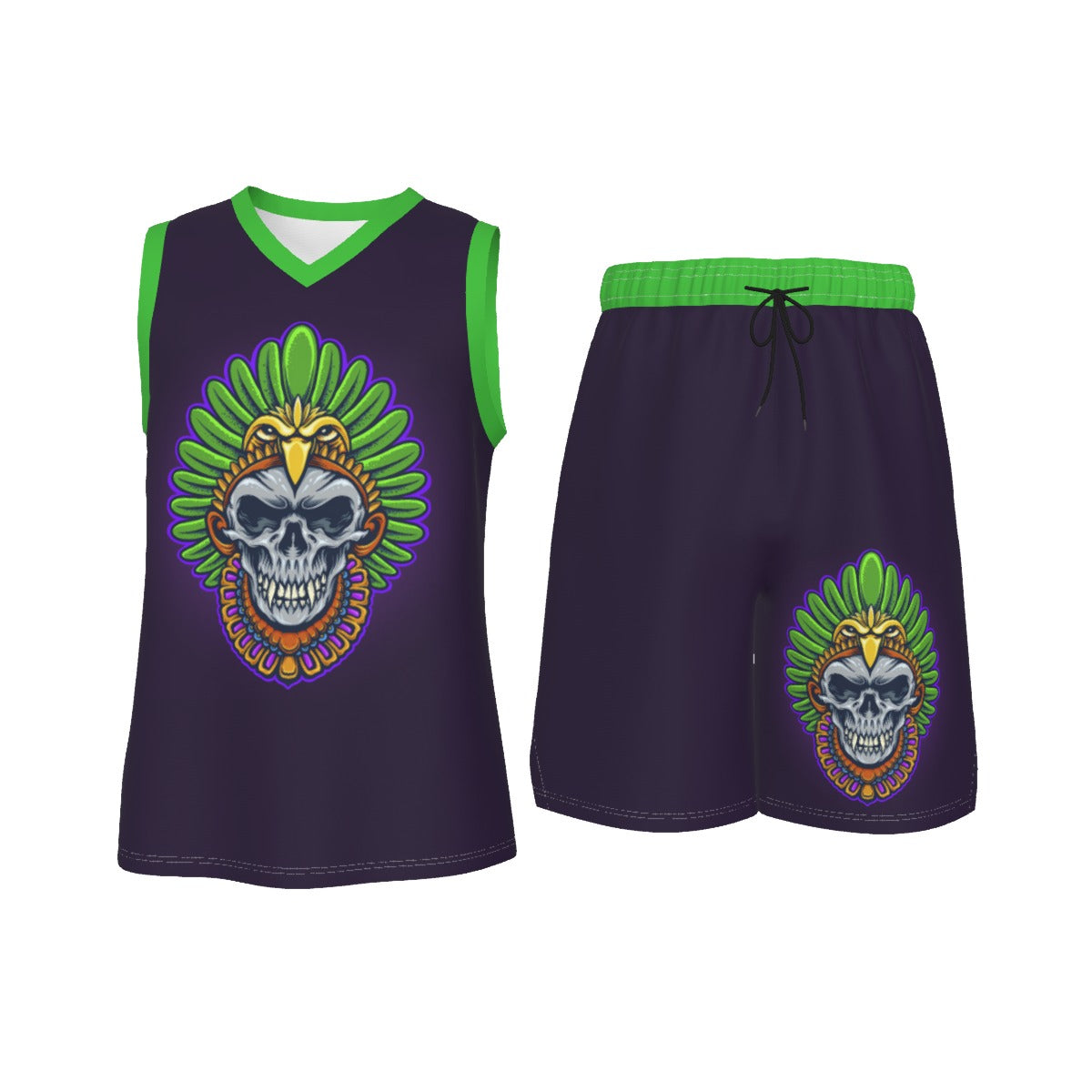 American Indian Skull Eagle Warrior Men's V Neck Basketball Suit