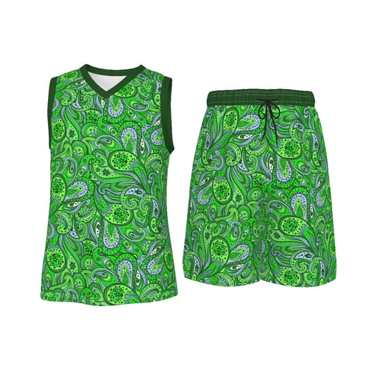 Colorful Paisley Men's V Neck Basketball Suit