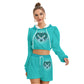 Teal Heart With Roses Women's Micro Fleece Hoodie And Shorts Set