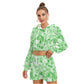Green & White Smoke Women's Micro Fleece Hoodie And Shorts Set