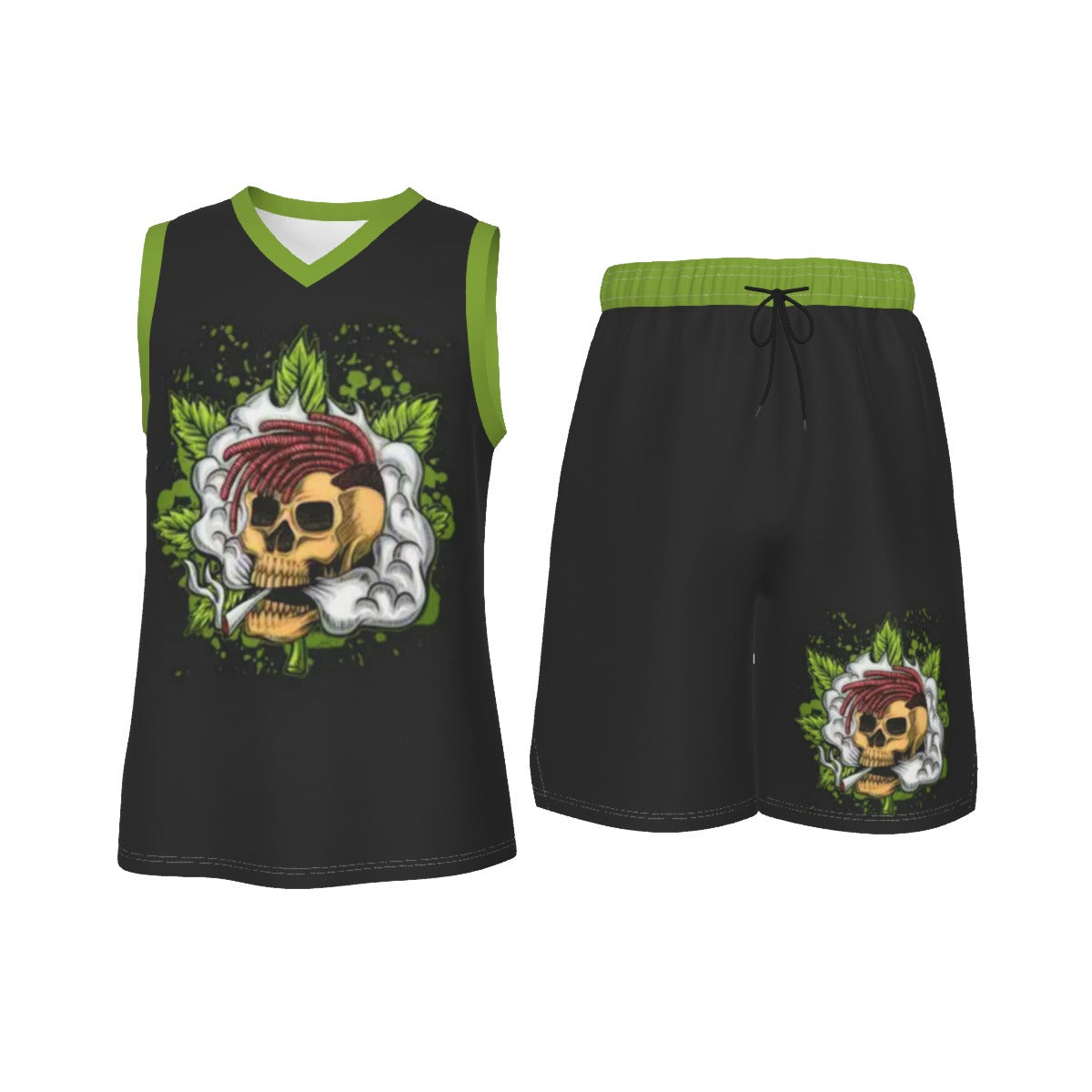 Stoners Only Cannabis Smoking Skull Men's V Neck Basketball Suit