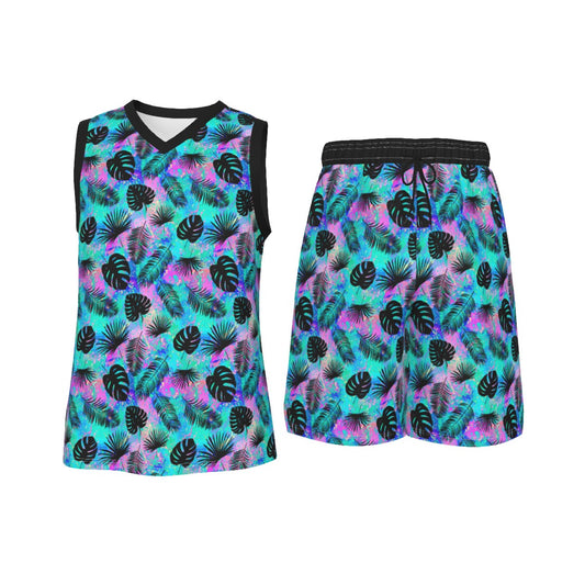 Tropical Summer Men's V Neck Basketball Suit