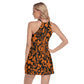 Orange Europe Forest Leaves Women's Round Neck Above Knee Dress