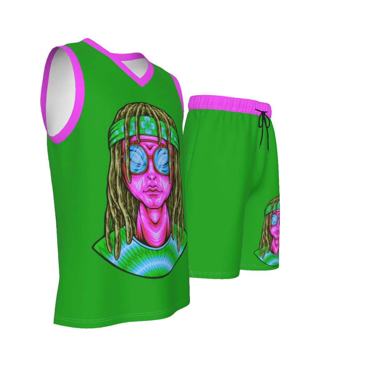 Psychedelic Alien With Dreads Men's V Neck Basketball Suit