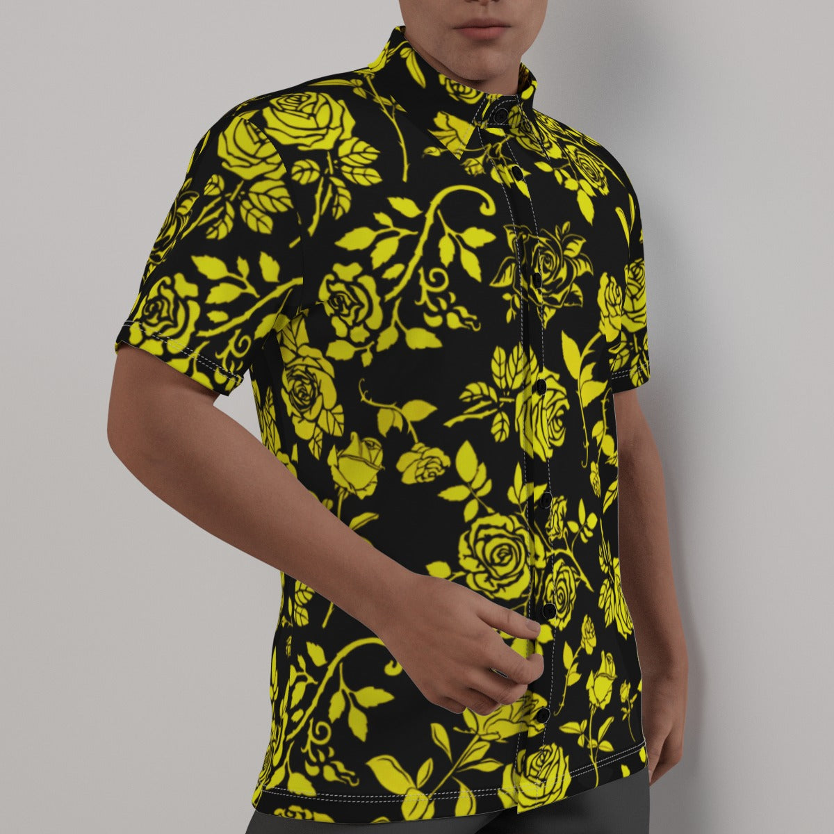 Yellow & Black Roses Men's Button Up