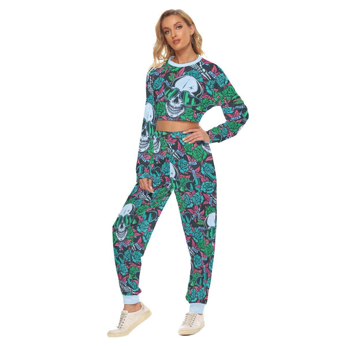 Love Skulls & Roses Women's Crop Sweatshirt Suit